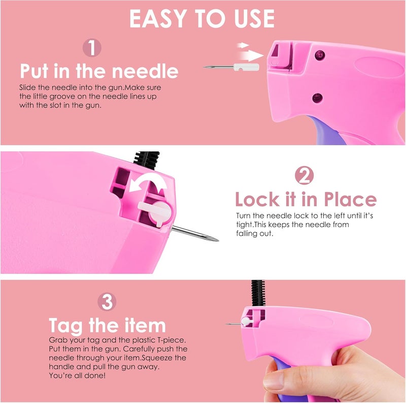 Scopck Stitch Gun for Clothes - Handheld Stitch Tag Gun Quick Clothing Fixer - Mini Sewing Kit Micro Tagging Gun - Includes 6 Needle, 1000 Black Fasteners and 1000 White Fasteners (Pink-Purple) - Image 4